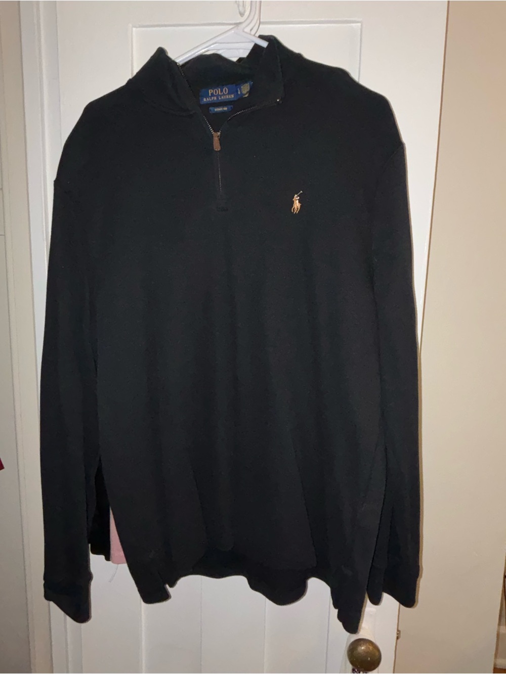 Ralph Lauren Black Quarter-Zip Sweater with Gold Pony